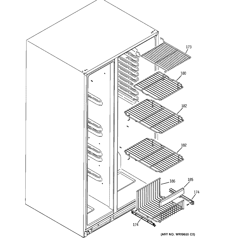 FREEZER SHELVES Diagram and Parts List for GSG25YBSCCWW  General Electric Refrigerator