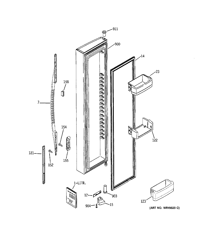 FREEZER DOOR Diagram and Parts List for GSK25LASBCCC  General Electric Refrigerator