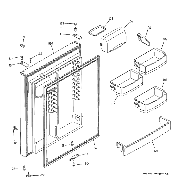 FRESH FOOD DOOR Diagram and Parts List for GTH22SHSARSS  General Electric Refrigerator