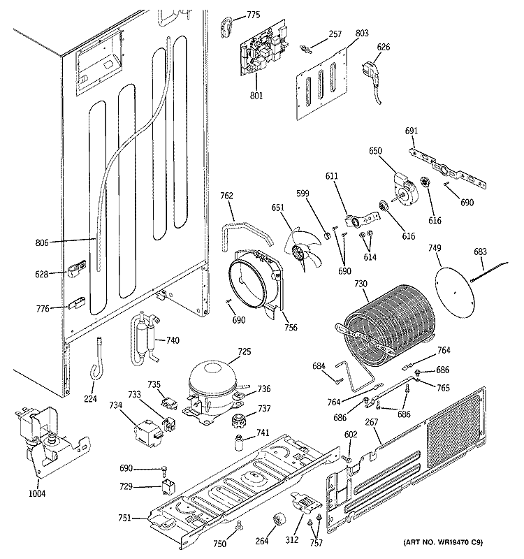 SEALED SYSTEM & MOTHER BOARD Diagram and Parts List for GTH22SHSARSS  General Electric Refrigerator