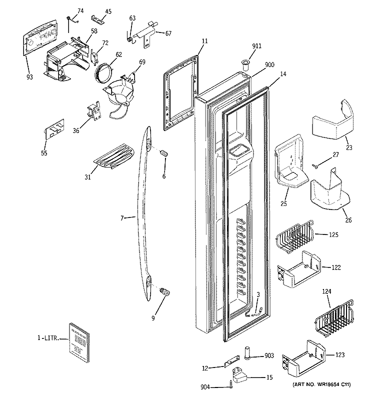 FREEZER DOOR Diagram and Parts List for PSC23PSSDSS  General Electric Refrigerator
