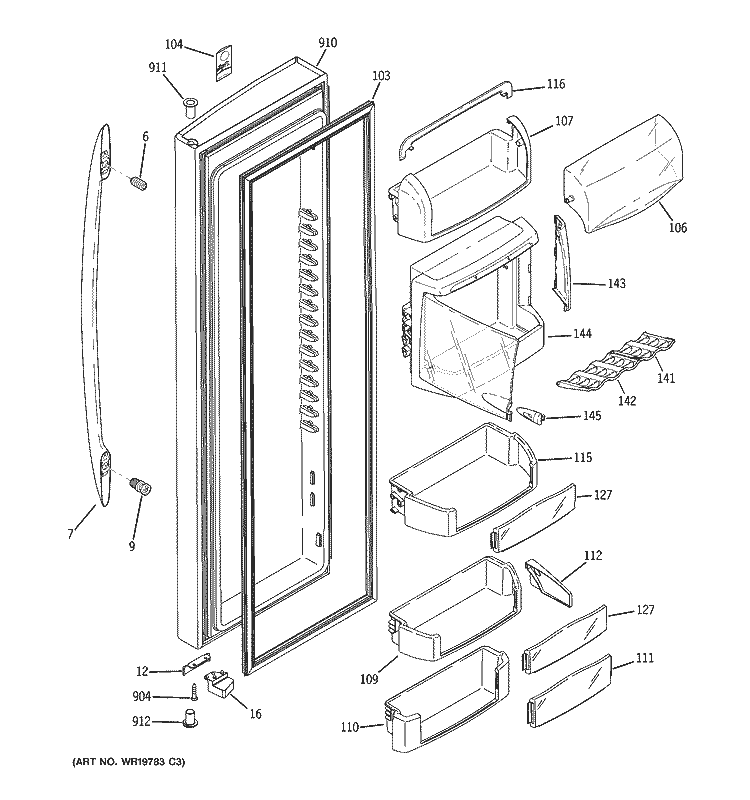 FRESH FOOD DOOR Diagram and Parts List for PSC23PSSDSS  General Electric Refrigerator