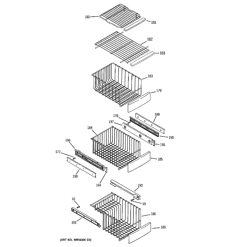 FREEZER SHELVES Diagram and Parts List for PSG27NGSBFBB  General Electric Refrigerator