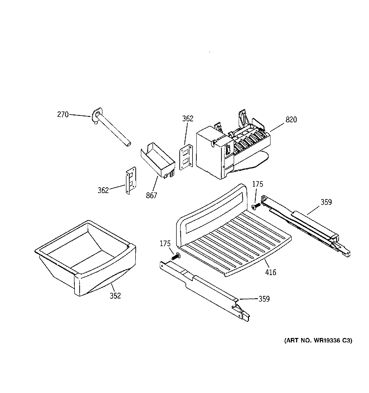 ICE MAKER & DISPENSER Diagram and Parts List for PSI23SCRDSV  General Electric Refrigerator