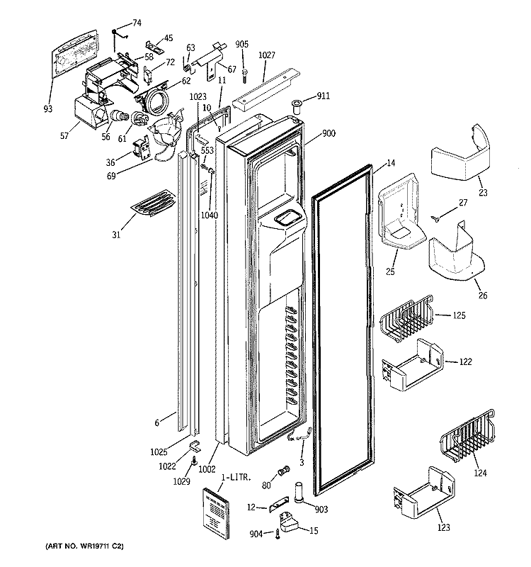 FREEZER DOOR Diagram and Parts List for PSI23SGRDSV  General Electric Refrigerator