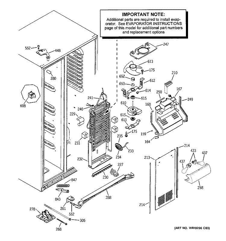 FREEZER SECTION Diagram and Parts List for PSI23SGRDSV  General Electric Refrigerator