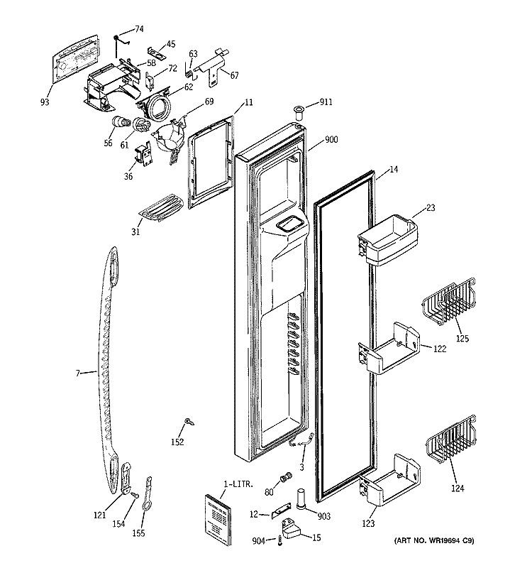 FREEZER DOOR Diagram and Parts List for PSK25NGSBCWW  General Electric Refrigerator