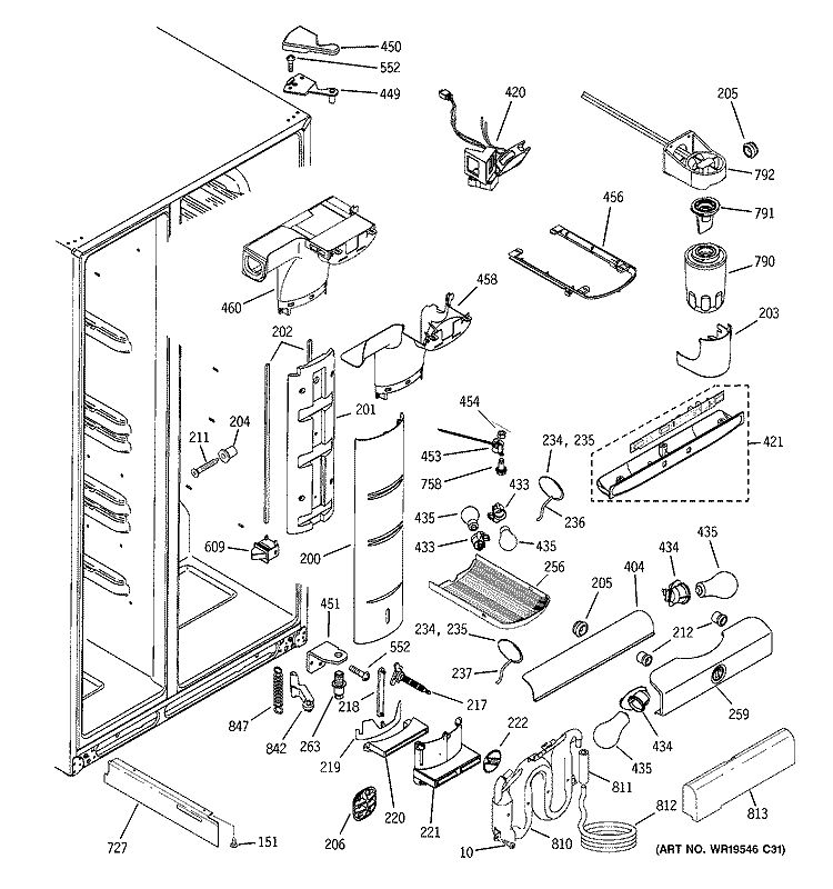 FRESH FOOD SECTION Diagram and Parts List for PSK25NGSBCWW  General Electric Refrigerator