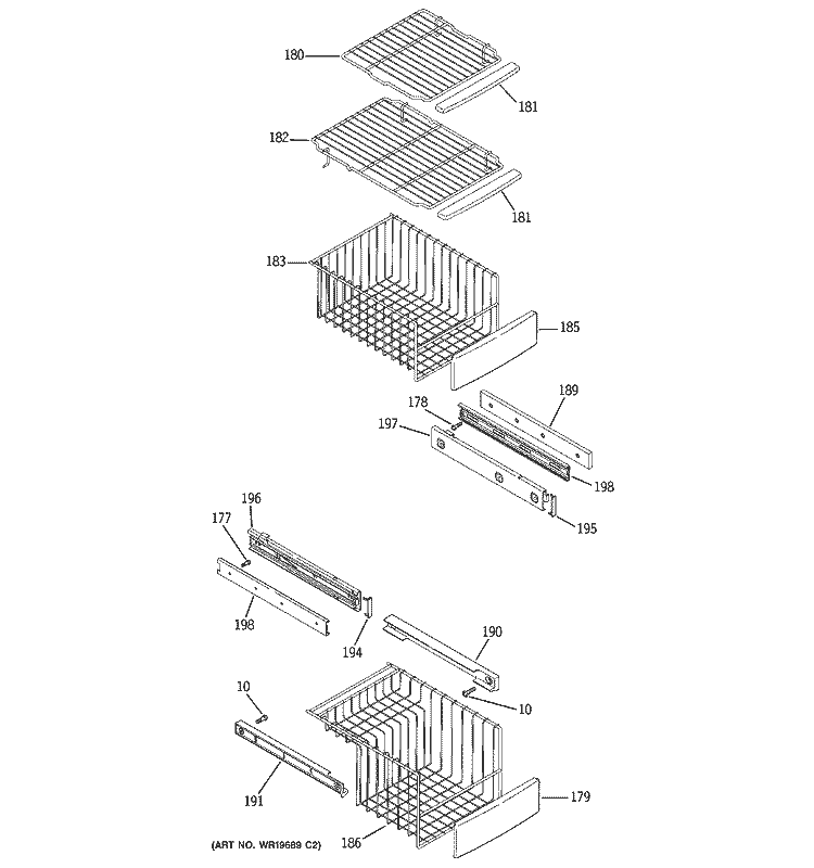 FREEZER SHELVES Diagram and Parts List for PSK27NGSBCCC  General Electric Refrigerator