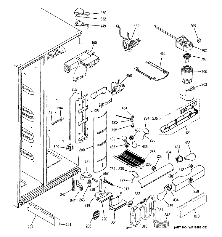 FRESH FOOD SECTION Diagram and Parts List for PSK27NGSBCCC  General Electric Refrigerator