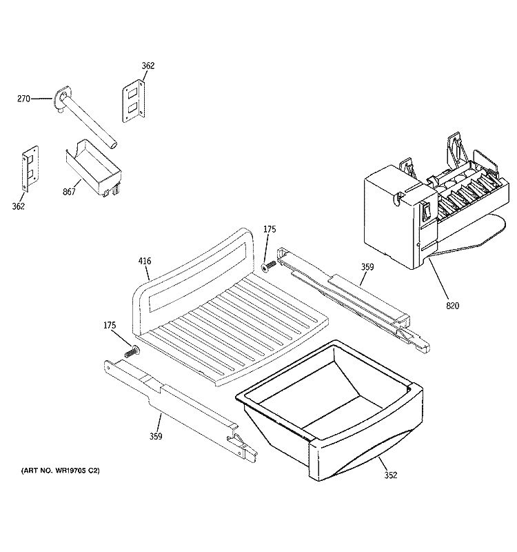 ICE MAKER & DISPENSER Diagram and Parts List for RSK25LHRCCCC  General Electric Refrigerator