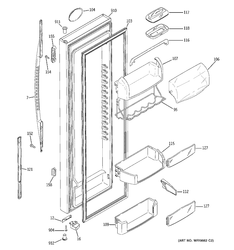 FRESH FOOD DOOR Diagram and Parts List for RSK27NGMKCCC  General Electric Refrigerator