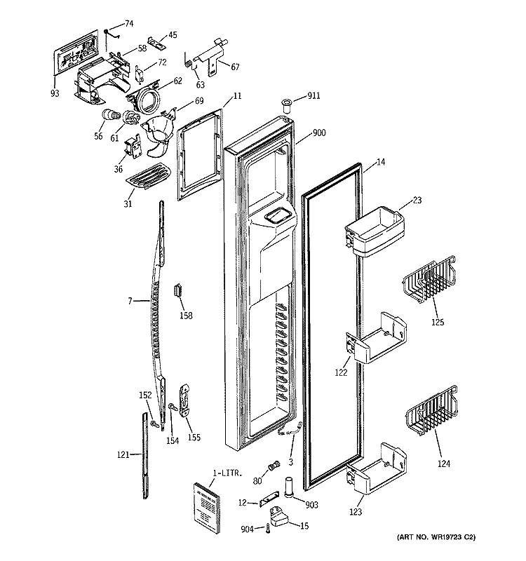 FREEZER DOOR Diagram and Parts List for RSK27NHMKCCC  General Electric Refrigerator