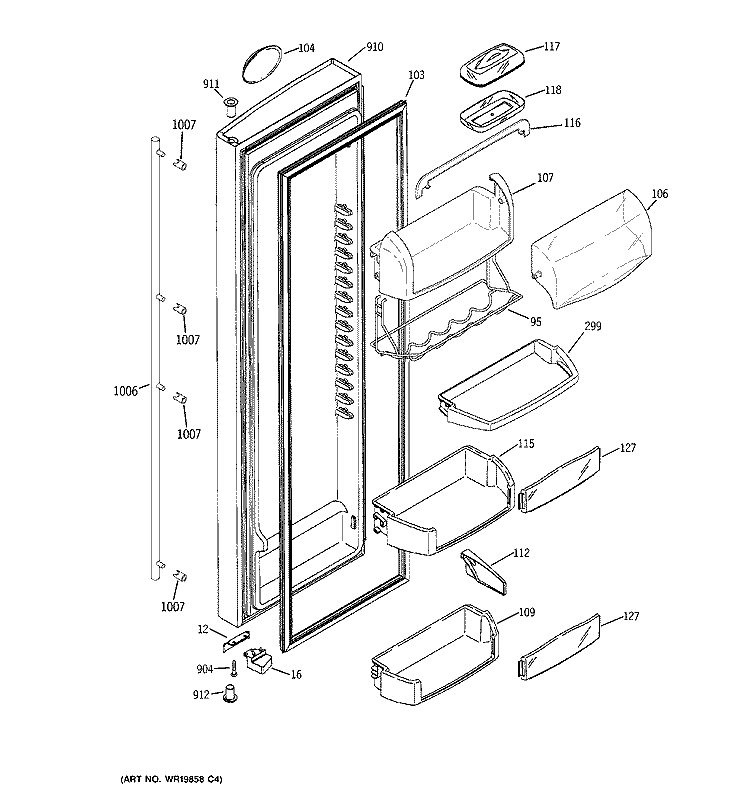 FRESH FOOD DOOR Diagram and Parts List for ZSG27SGSBSS  General Electric Refrigerator