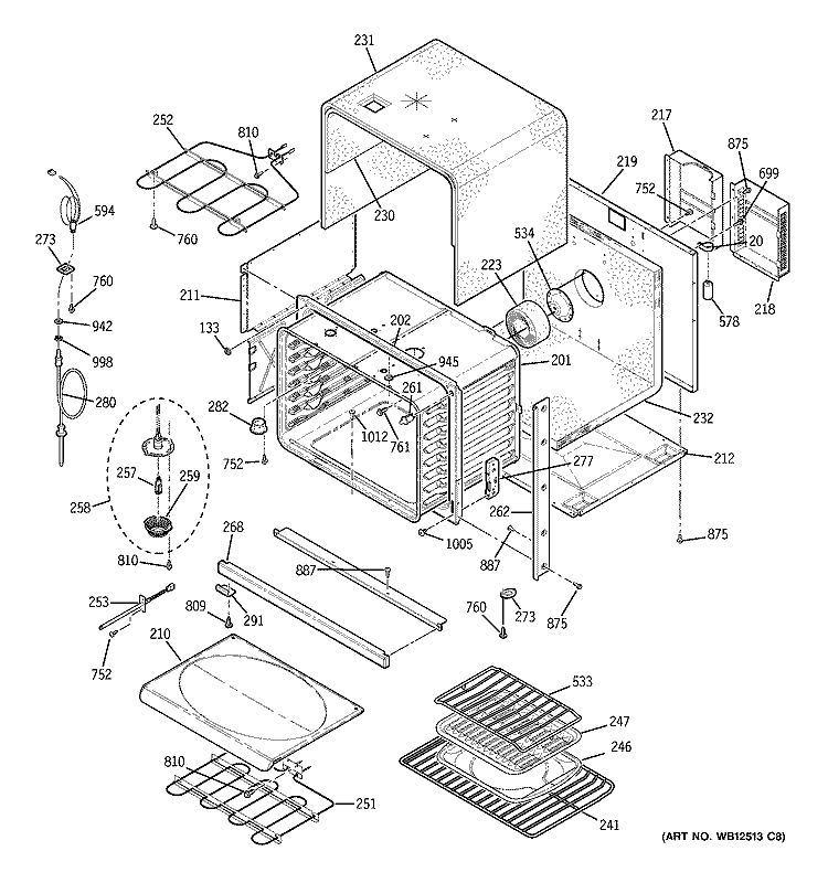 BODY PARTS Diagram and Parts List for JCT915WF6WW  General Electric Wall Oven