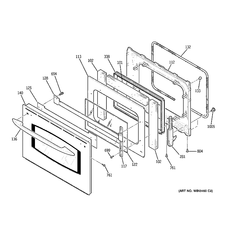 DOOR Diagram and Parts List for JCT915SK3SS  General Electric Wall Oven