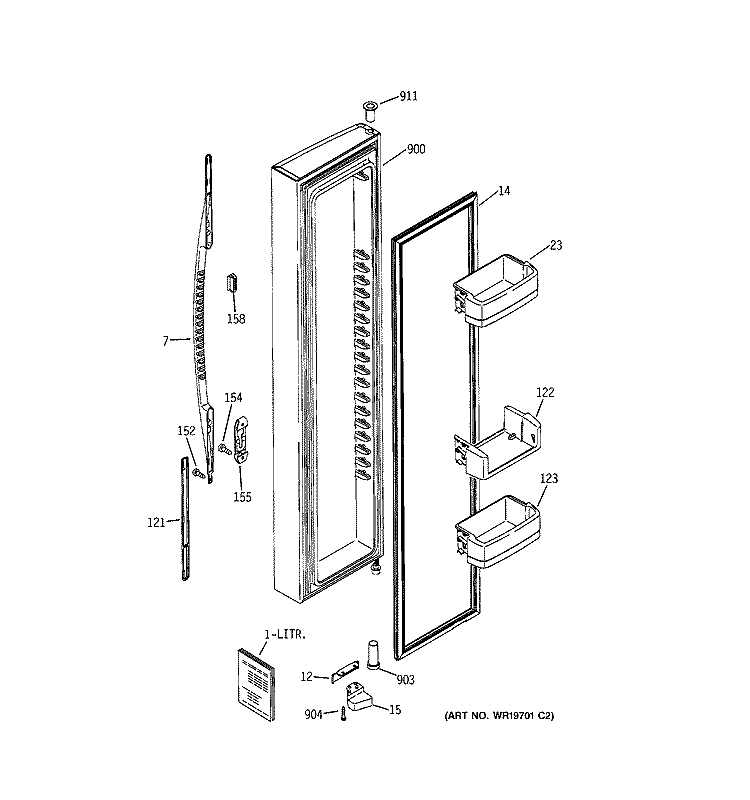 FREEZER DOOR Diagram and Parts List for RSK25LASACCC  General Electric Refrigerator