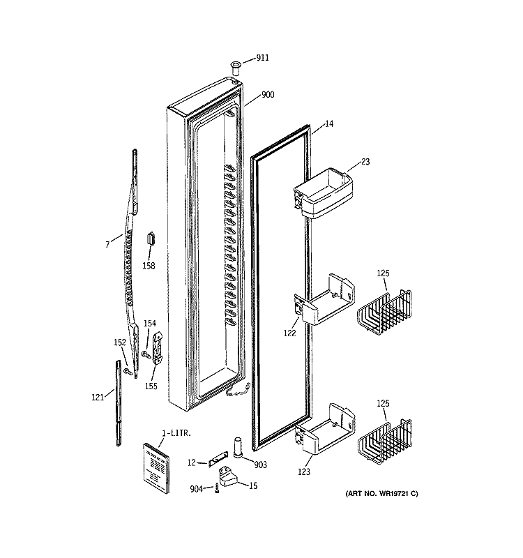 FREEZER DOOR Diagram and Parts List for RSK25LCMKCCC  General Electric Refrigerator
