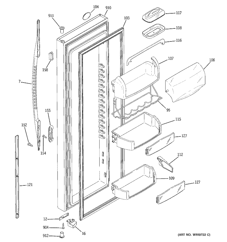 FRESH FOOD DOOR Diagram and Parts List for RSK25LCMKCCC  General Electric Refrigerator