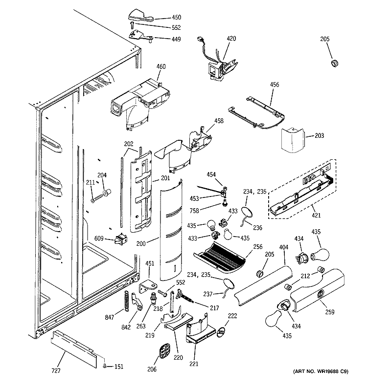 FRESH FOOD SECTION Diagram and Parts List for RSK25LCMKCCC  General Electric Refrigerator