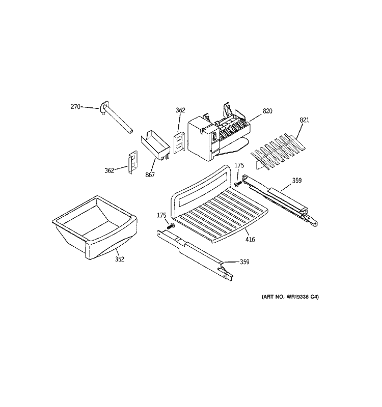 ICE MAKER & DISPENSER Diagram and Parts List for RSK25LHSACCC  General Electric Refrigerator