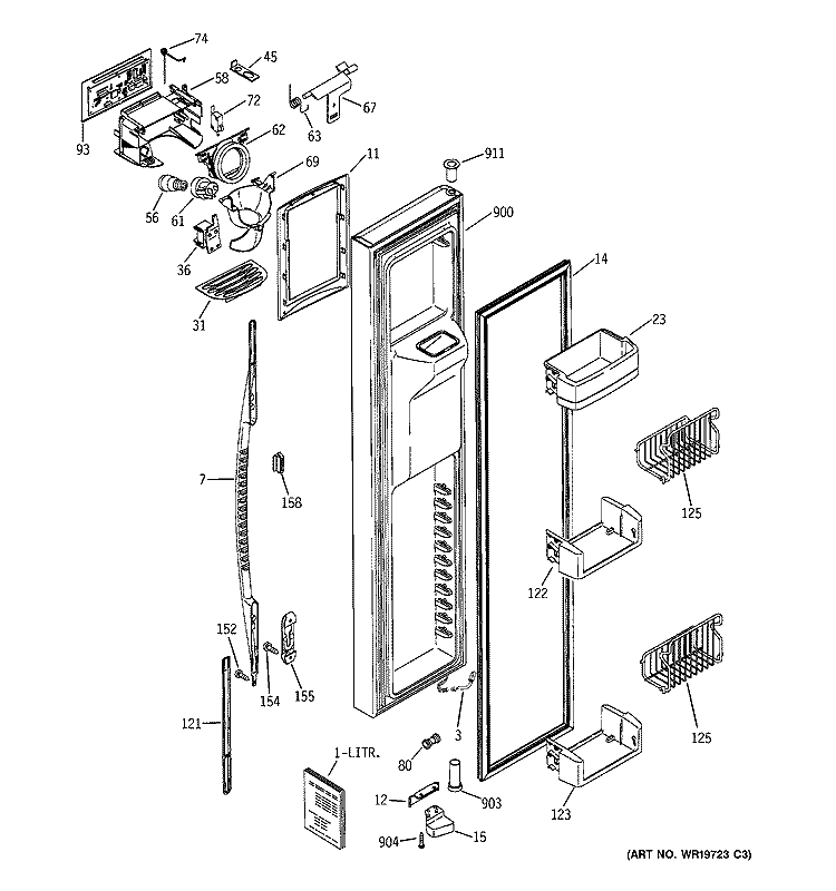 FREEZER DOOR Diagram and Parts List for RSK25MGMKCCC  General Electric Refrigerator