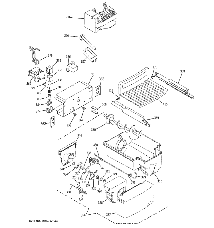 ICE MAKER & DISPENSER Diagram and Parts List for RSK25MGMKCCC  General Electric Refrigerator