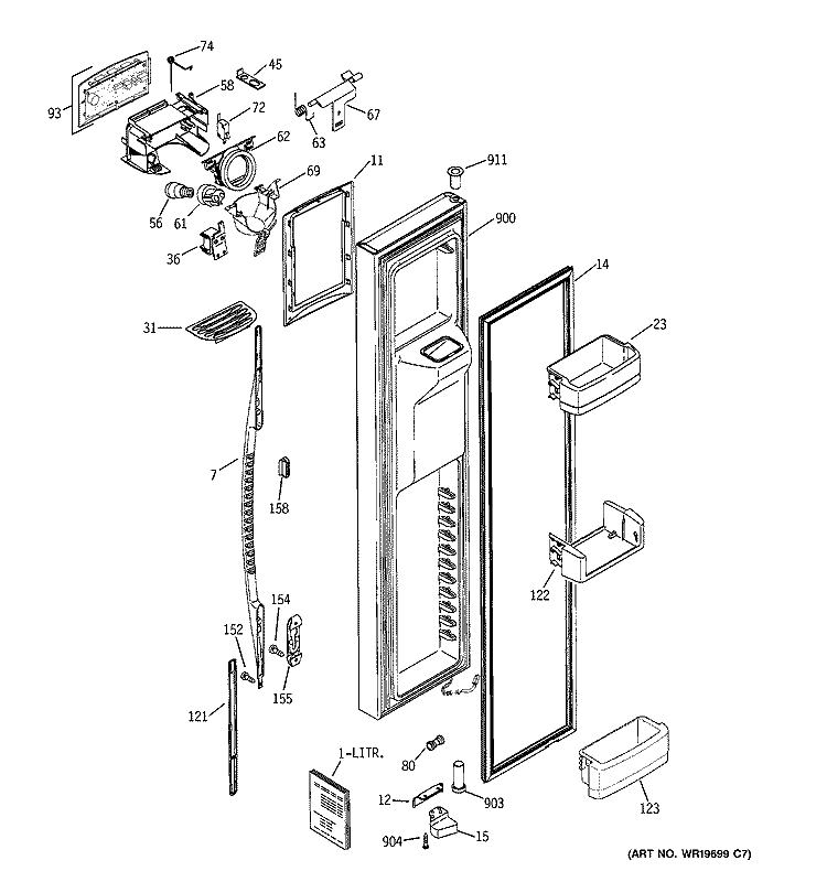 FREEZER DOOR Diagram and Parts List for RSK25MGSACCC  General Electric Refrigerator