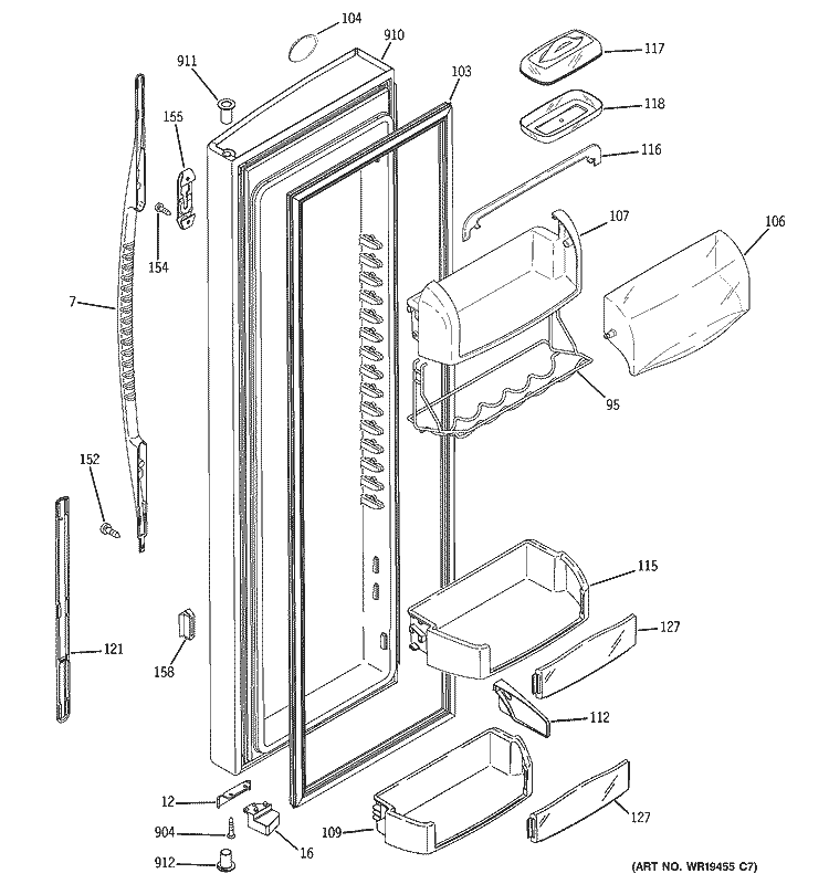 FRESH FOOD DOOR Diagram and Parts List for RSK25MGSACCC  General Electric Refrigerator