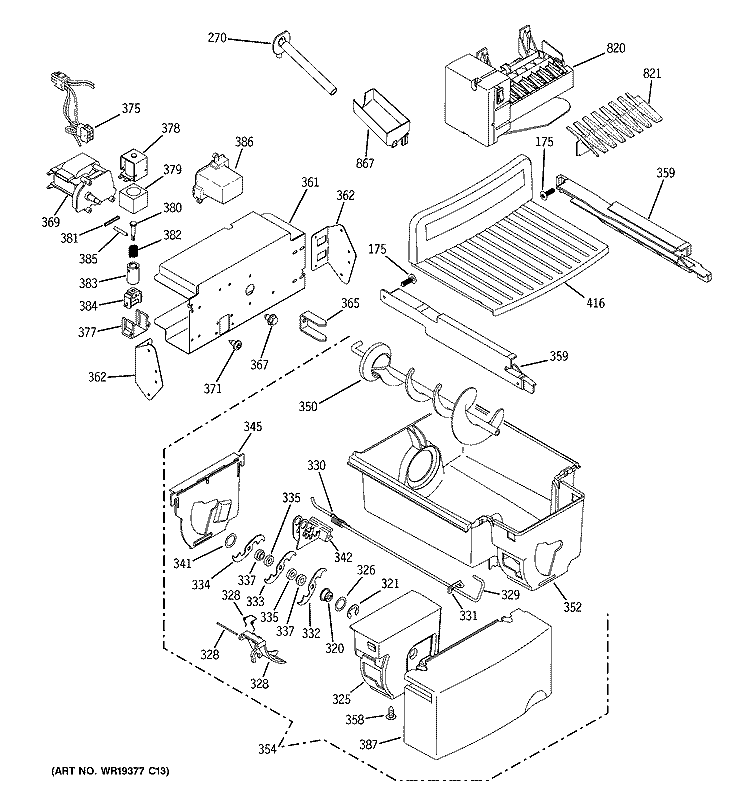 ICE MAKER & DISPENSER Diagram and Parts List for RSK25MGSACCC  General Electric Refrigerator