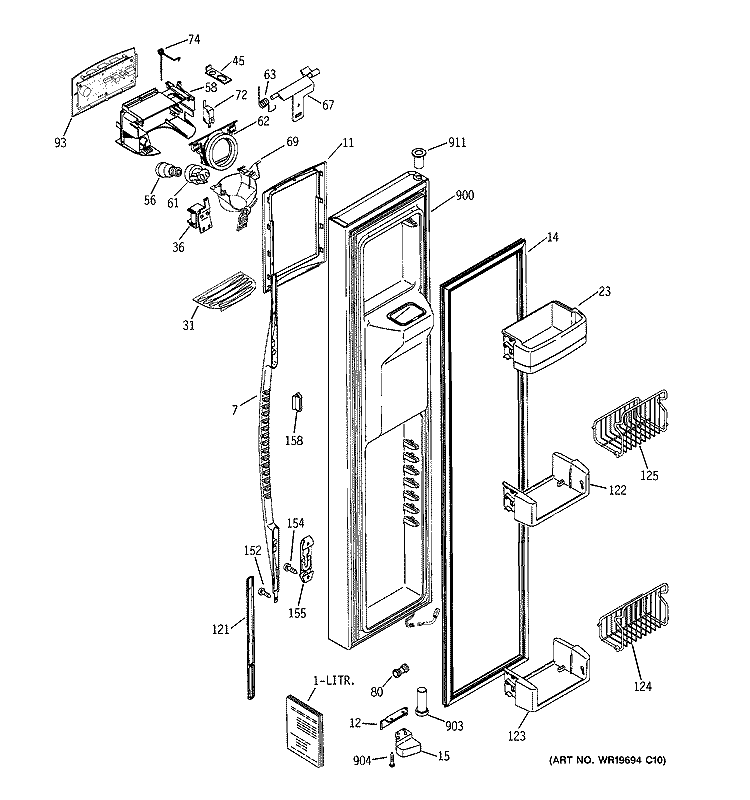 FREEZER DOOR Diagram and Parts List for RSK27NGSACCC  General Electric Refrigerator