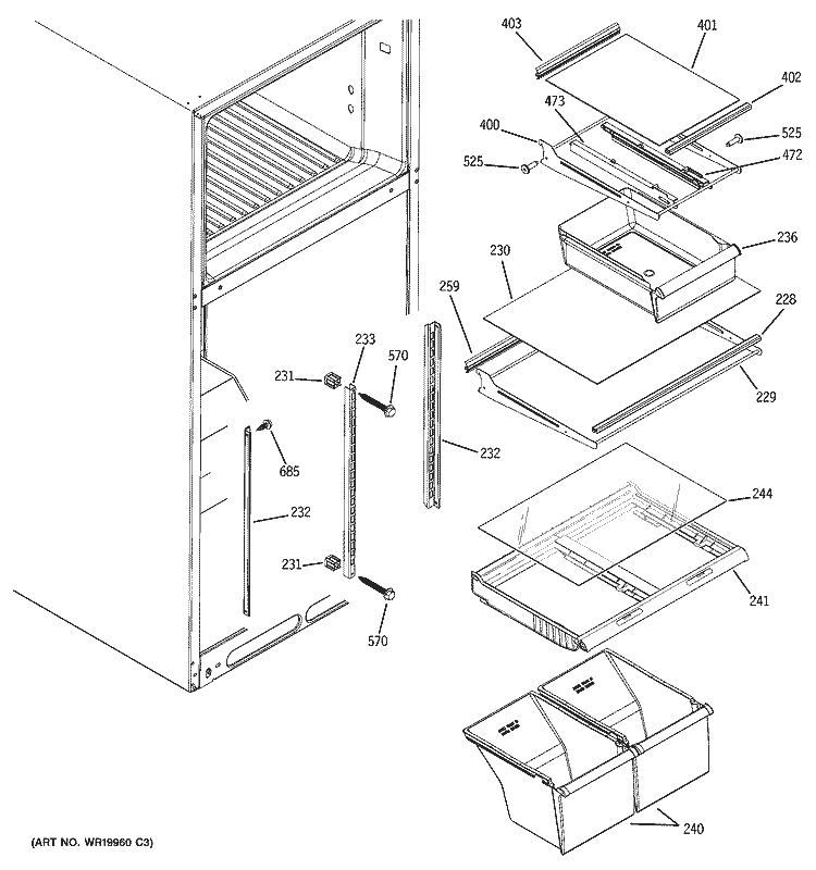 FRESH FOOD SHELVES Diagram and Parts List for HTM18IBPPRSA  Hotpoint Refrigerator