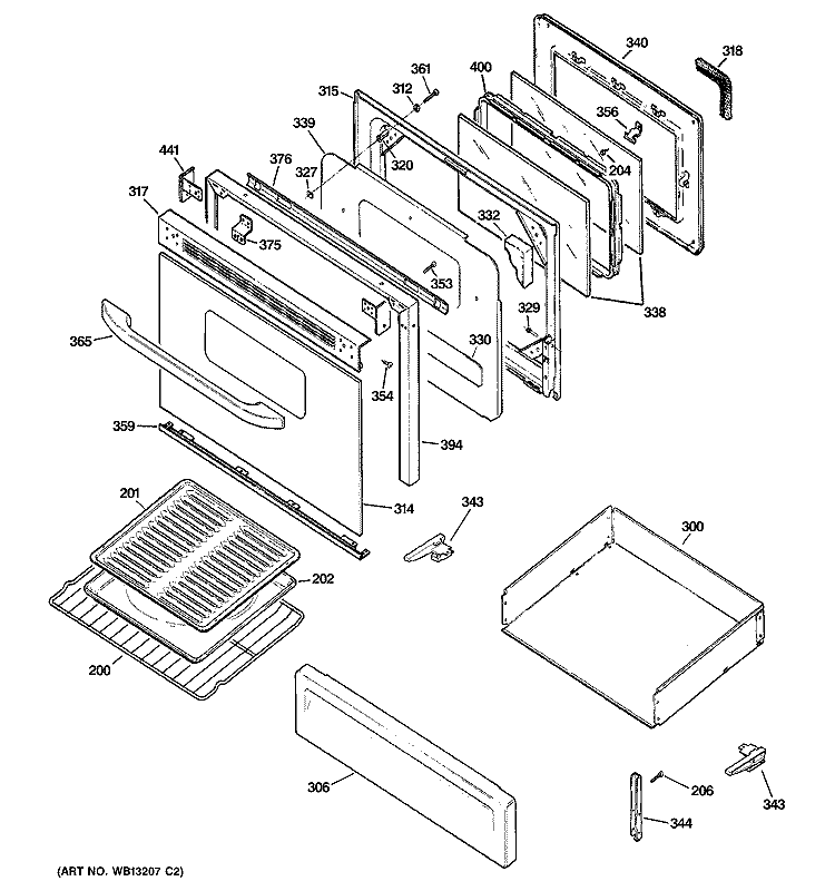 DOOR & DRAWER PARTS Diagram and Parts List for RGB790CEK1CC  Hotpoint Range