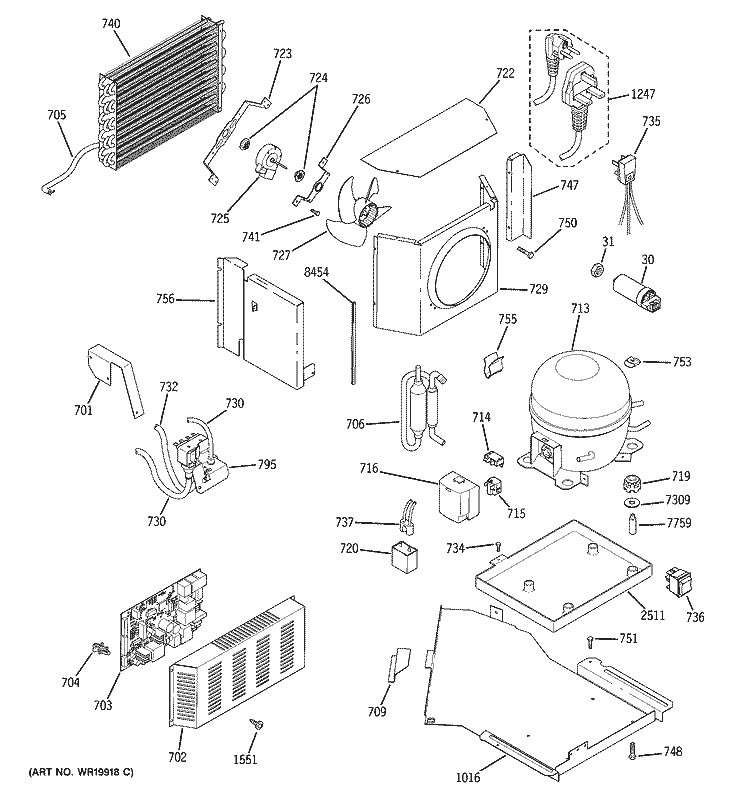 SEALED SYSTEM & MOTHER BOARD Diagram and Parts List for ZSGB420DME  General Electric Refrigerator