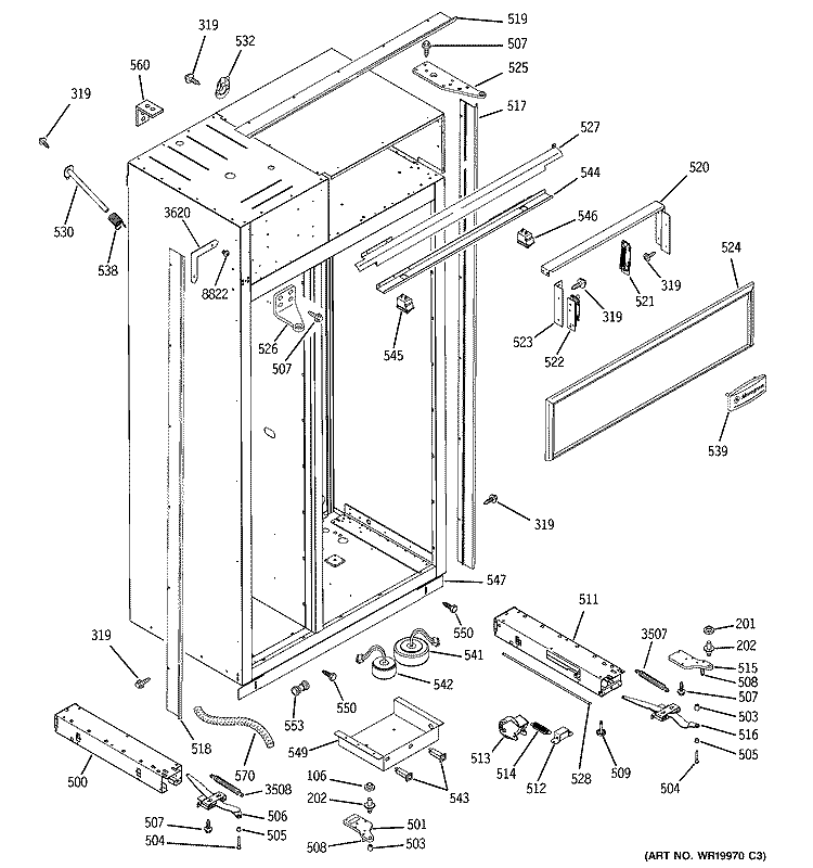 CASE PARTS Diagram and Parts List for ZSGW420DME  General Electric Refrigerator