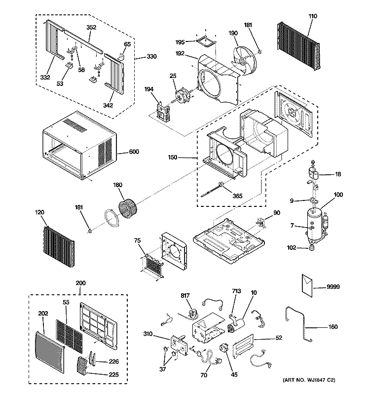 ROOM AIR CONDITIONER Diagram and Parts List for AGE12DJG1  General Electric Air Conditioner