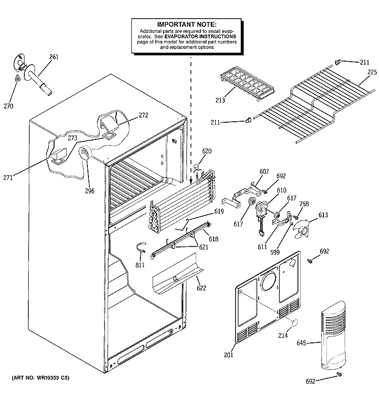 FREEZER SECTION Diagram and Parts List for DTH18ZBSTRWW  General Electric Refrigerator