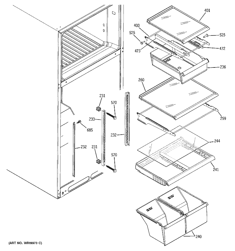 FRESH FOOD SHELVES Diagram and Parts List for GTH18JBRTRCC  General Electric Refrigerator