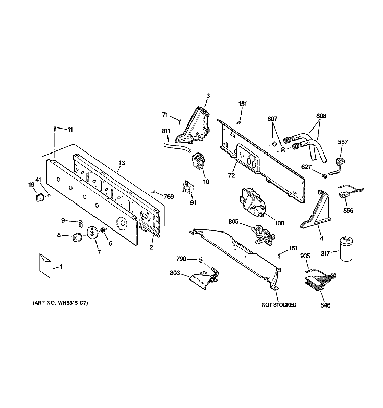 CONTROLS & BACKSPLASH Diagram and Parts List for WBB2090F0WW  General Electric Washer