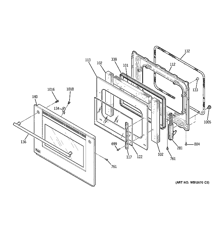 LOWER DOOR Diagram and Parts List for ZET3058WH2WW  General Electric Wall Oven