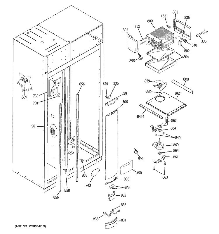 FREEZER SECTION Diagram and Parts List for ZIS360NRG  General Electric Refrigerator