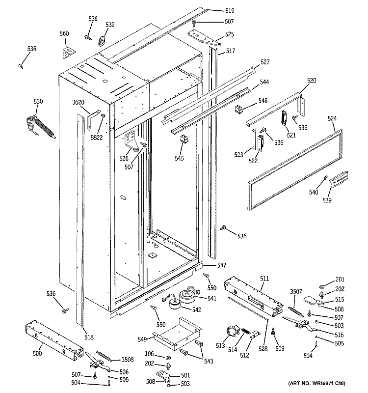 CASE PARTS Diagram and Parts List for ZISS420NRGSS  General Electric Refrigerator