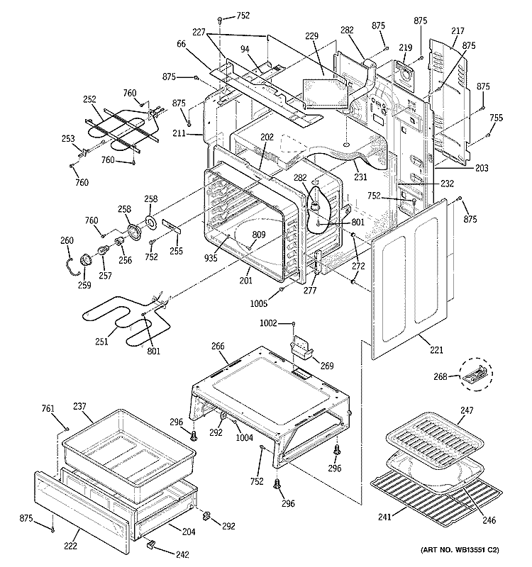 BODY PARTS Diagram and Parts List for EER3000K01BB  General Electric Range