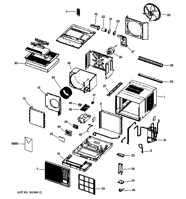 ROOM AIR CONDITIONER Diagram and Parts List for AFQ08FAW2  General Electric Air Conditioner