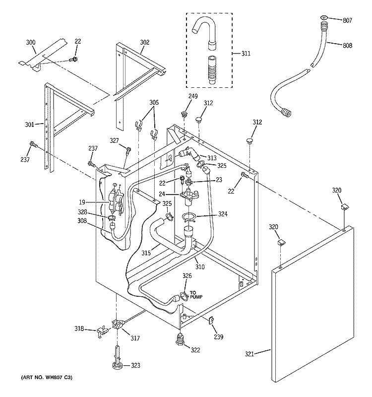 DRYER SUPPORT & WASHER CABINET Diagram and Parts List for WSM2420D2WW  General Electric Washer Dryer Combo