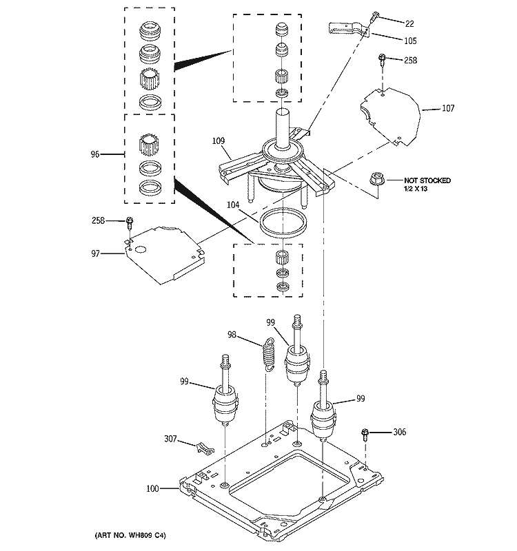 MACHINE BASE PARTS Diagram and Parts List for WSM2420D2WW  General Electric Washer Dryer Combo