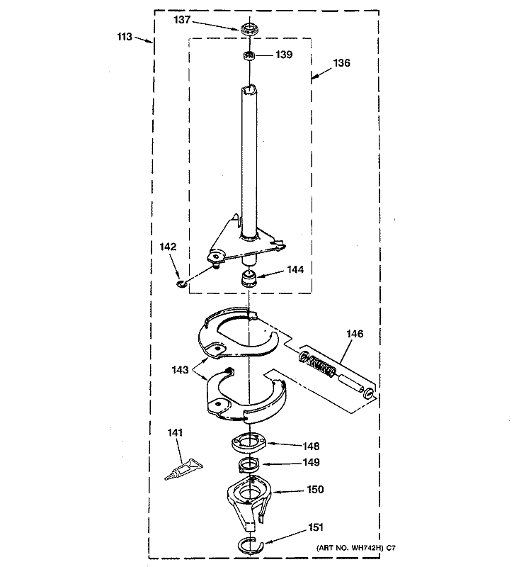 BRAKE & DRIVE TUBE PARTS Diagram and Parts List for WSM2420D2WW  General Electric Washer Dryer Combo