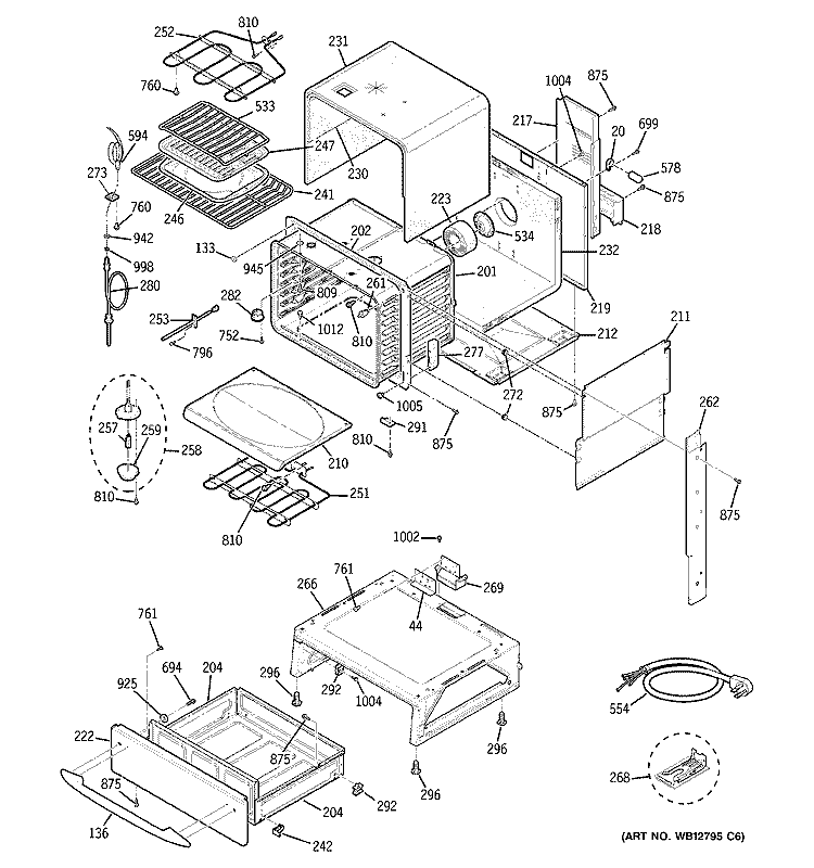 BODY PARTS Diagram and Parts List for JCS968SK1SS  General Electric Range
