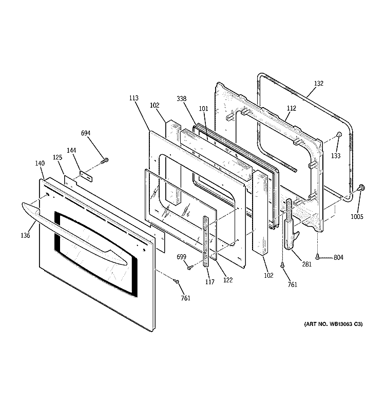 DOOR Diagram and Parts List for JCS968SK1SS  General Electric Range