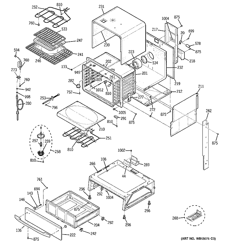 BODY PARTS Diagram and Parts List for JS968KK1CC  General Electric Range